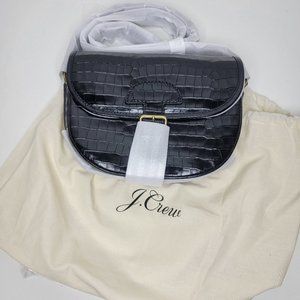 J.Crew Classic Large Saddle Bag in Croc-Embossed Leather Black NWT In Plastic